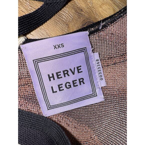 Herve Leger Brown Geometric Patchwork Jacquard Knit Hazel Mini Dress -size XXS - Picture 7 of 12